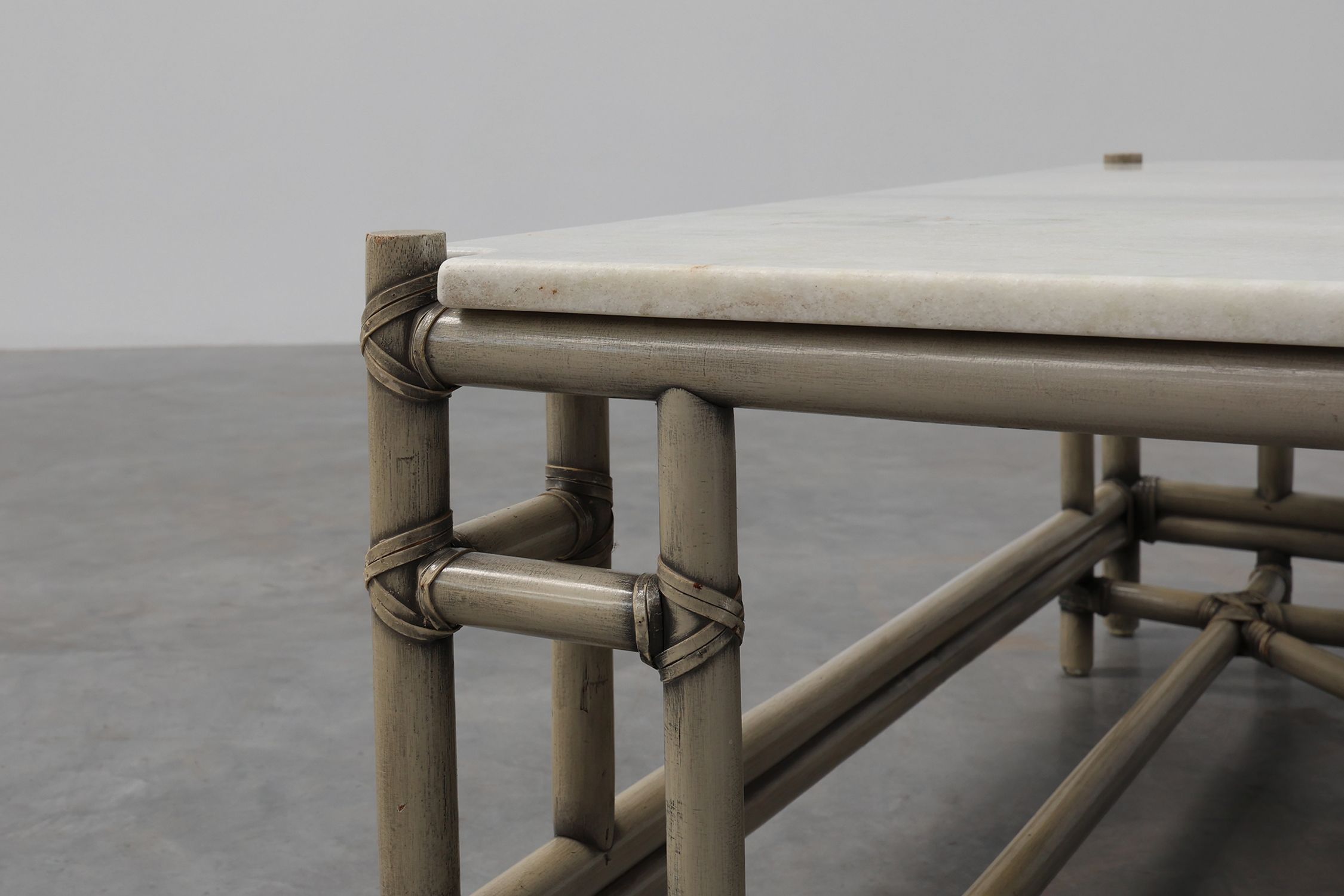 Large Wicker “Attila” Series Coffee Table with marble top by Gasparucci Italythumbnail